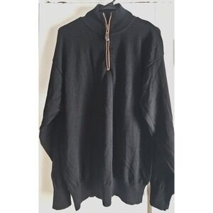 ORVIS mens L quarter zip 100% wool leather trim sweater black